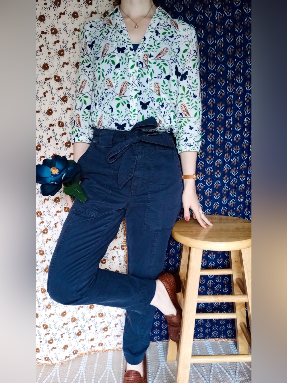 Rebecca Taylor La Vie ❉ Patrice Tie Waist Straight Leg Chino Cargo Pants Navy 25